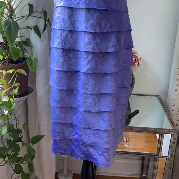 London Times Dress Tiered Purple Iridescent Cap Sleeve Mother Bride Raw Edge - Picture 4 of 16